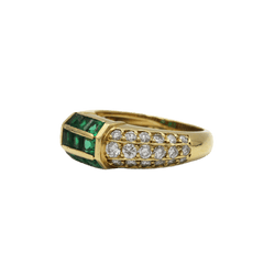 Bague Jonc FRED en or jaune, émeraude et diamants - Castafiore