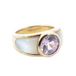 Bague Jonc MAUBOUSSIN en or jaune, nacre et saphir - Castafiore