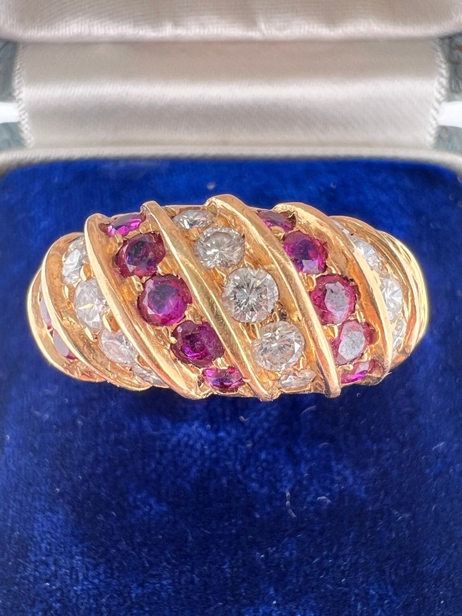 Bague Jonc Or 18k Diamants et Rubis naturels - Castafiore