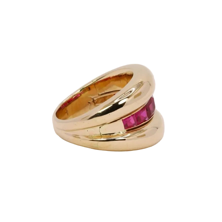 Bague jonc or jaune rubis calibrés - Castafiore