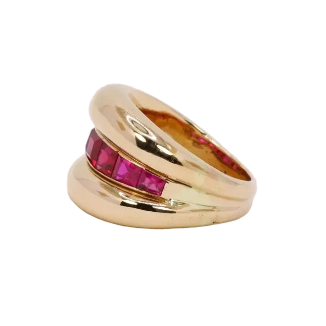 Bague jonc or jaune rubis calibrés - Castafiore