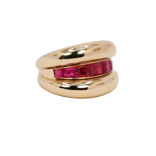 Bague jonc or jaune rubis calibrés - Castafiore