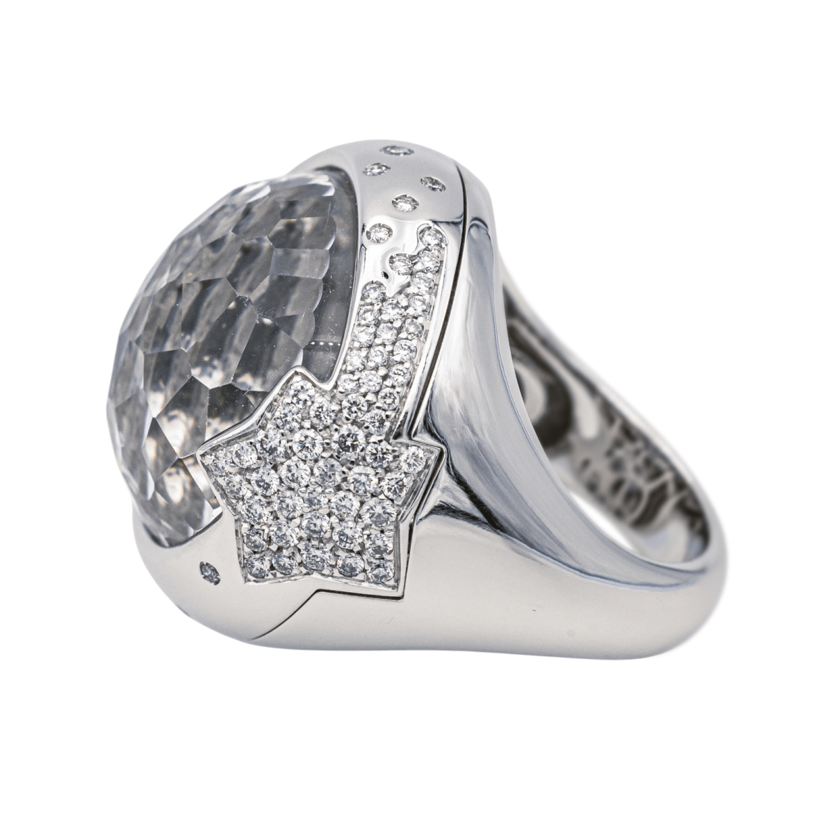 Bague Jonc PASQUALE BRUNI en or blanc, quartz, saphirs et diamants - Castafiore