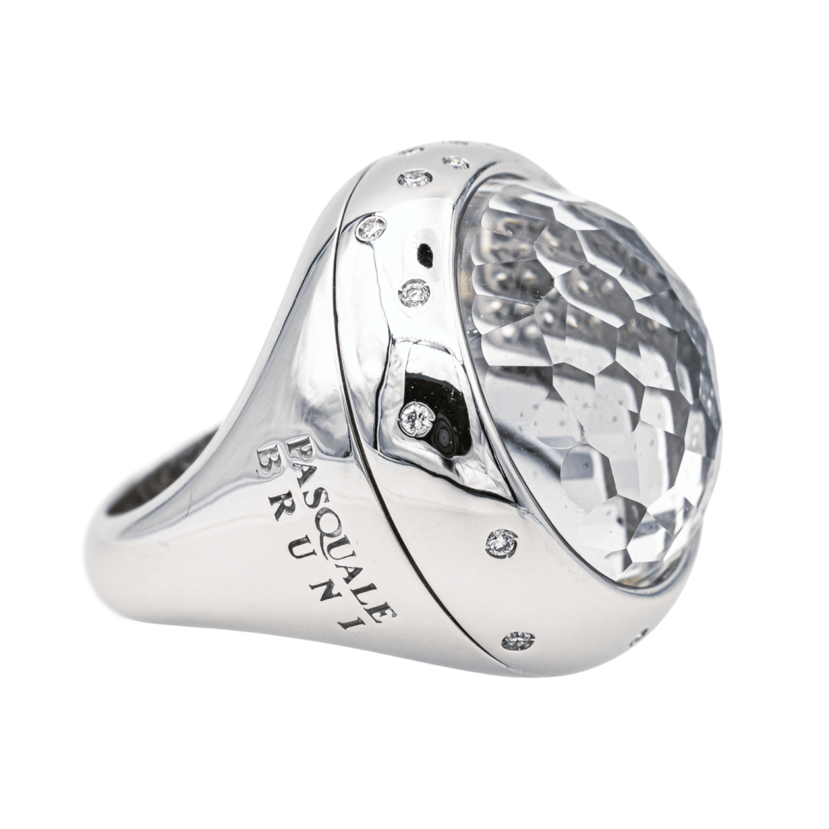 Bague Jonc PASQUALE BRUNI en or blanc, quartz, saphirs et diamants - Castafiore