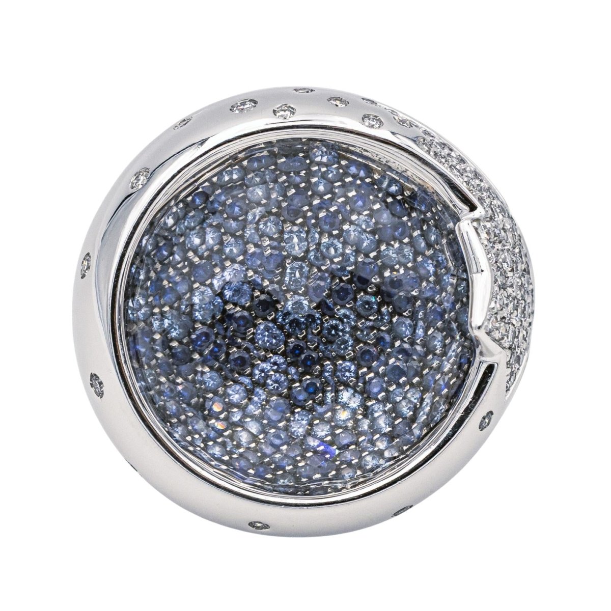 Bague Jonc PASQUALE BRUNI en or blanc, quartz, saphirs et diamants - Castafiore