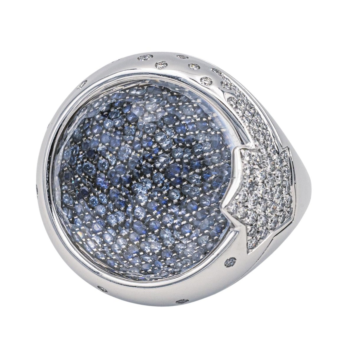 Bague Jonc PASQUALE BRUNI en or blanc, quartz, saphirs et diamants - Castafiore