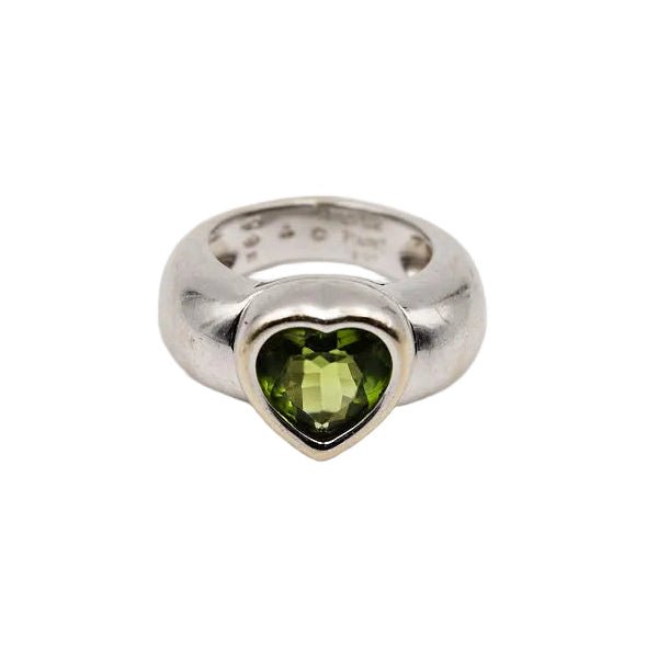 Bague Jonc PIAGET "Coeur" en or blanc et péridot - Castafiore