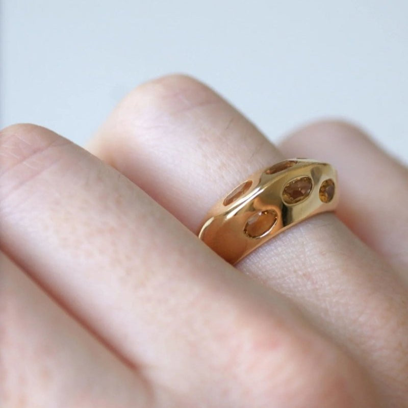 Bague jonc pyramidale or et citrines - Castafiore
