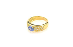 Bague jonc saphir de Ceylan et diamants en or 18k - Castafiore