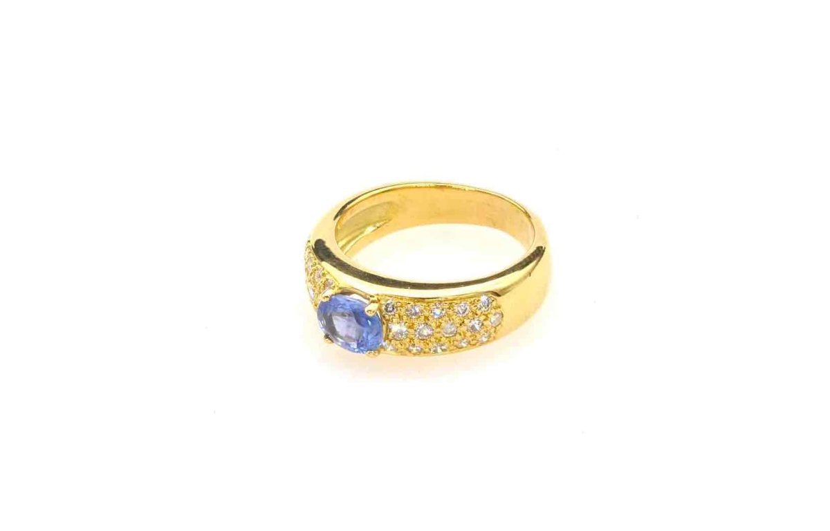 Bague jonc saphir de Ceylan et diamants en or 18k - Castafiore