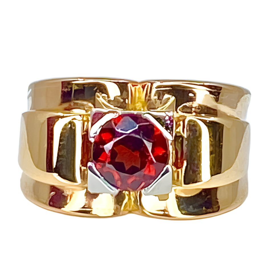 Bague jonc Tank en or 18 carats ornée d’une pierre rouge - Castafiore