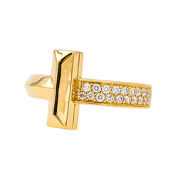 Bague Jonc TIFFANY & CO. "T" en or jaune et diamants - Castafiore