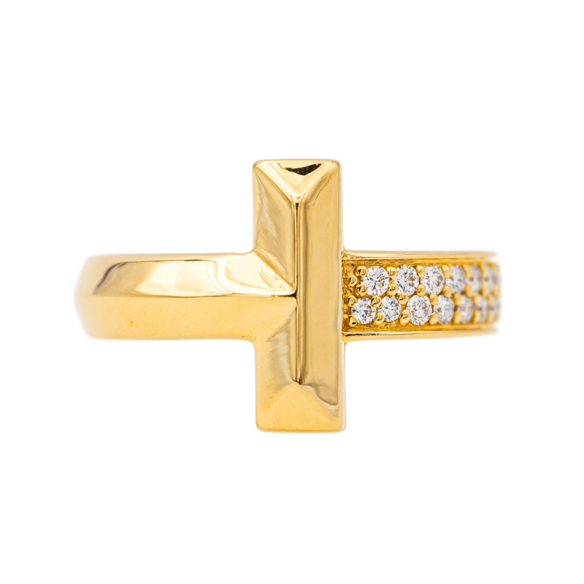 Bague Jonc TIFFANY & CO. "T" en or jaune et diamants - Castafiore