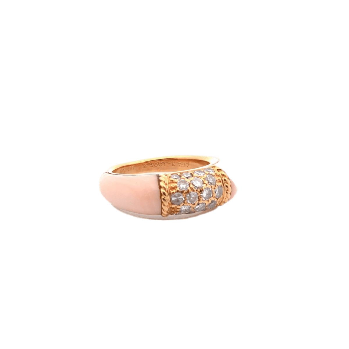 Bague Jonc VAN CLEEF & ARPELS "Philippine" en or jaune, corail et diamants - Castafiore