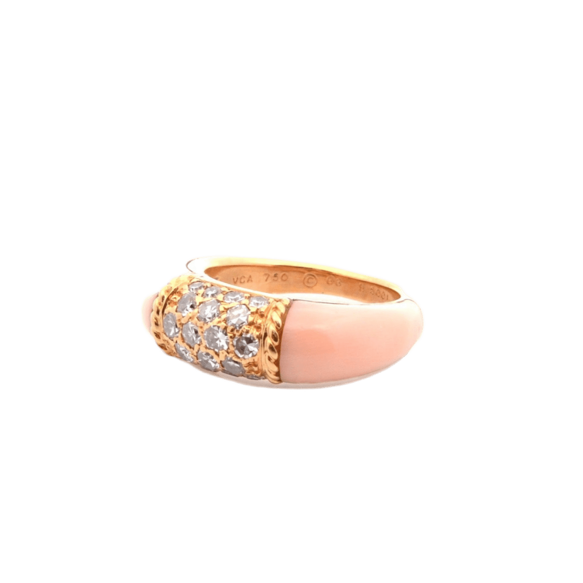 Bague Jonc VAN CLEEF & ARPELS "Philippine" en or jaune, corail et diamants - Castafiore
