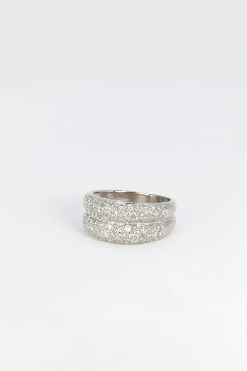 Bague jonc vintage double corps en or blanc et diamants - Castafiore
