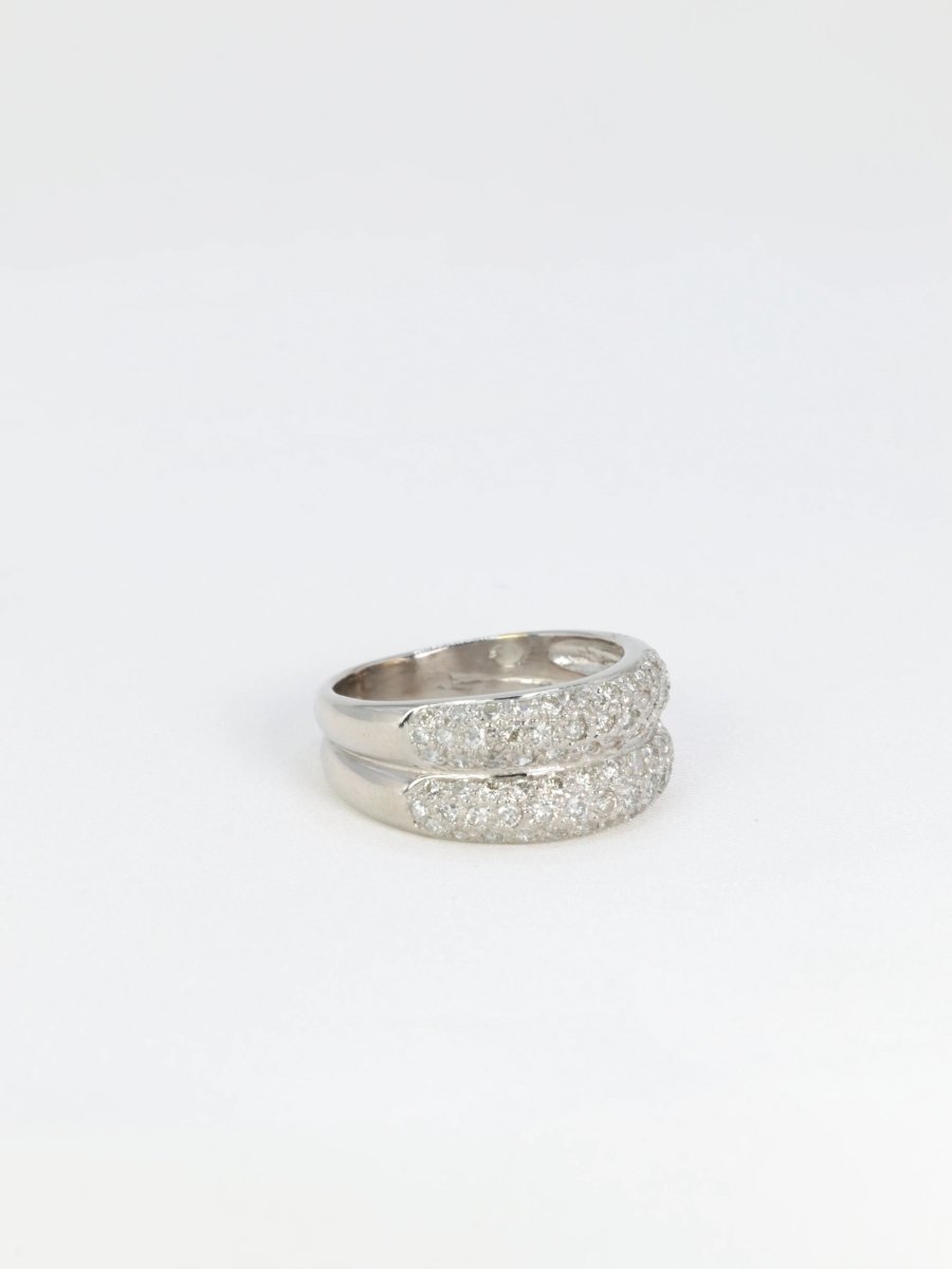 Bague jonc vintage double corps en or blanc et diamants - Castafiore