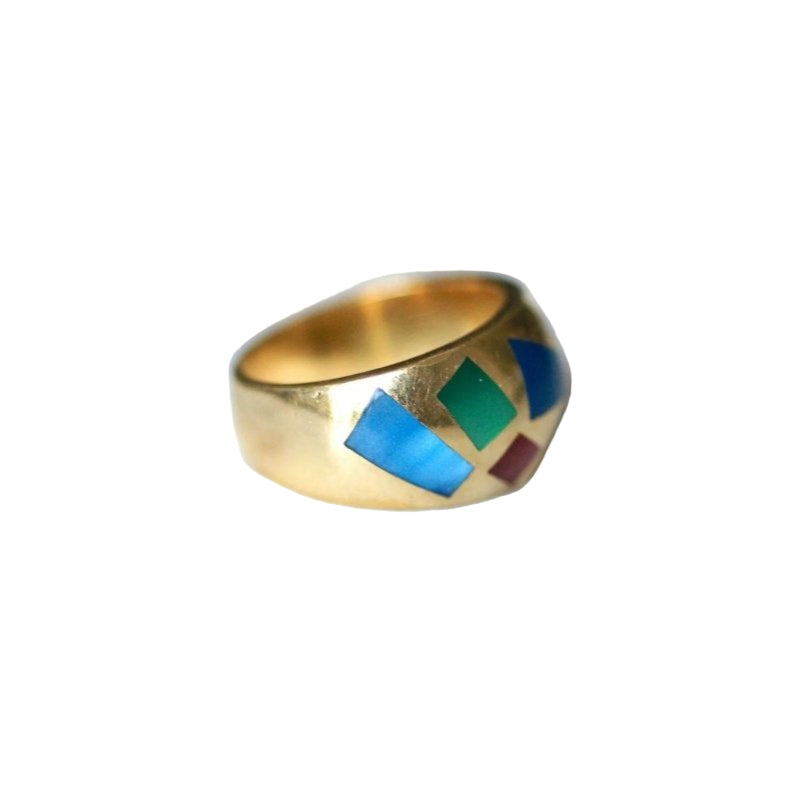 Bague jonc vintage en or jaune et mosaïque, Alain Clozeau - Castafiore