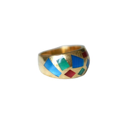 Bague jonc vintage en or jaune et mosaïque, Alain Clozeau - Castafiore