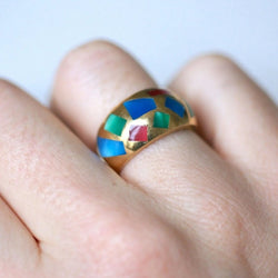 Bague jonc vintage en or jaune et mosaïque, Alain Clozeau - Castafiore