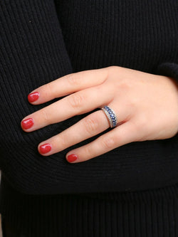 Bague jonc vintage or blanc diamants saphirs ovales - Castafiore