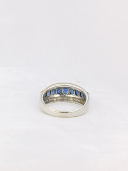 Bague jonc vintage or blanc diamants saphirs ovales - Castafiore