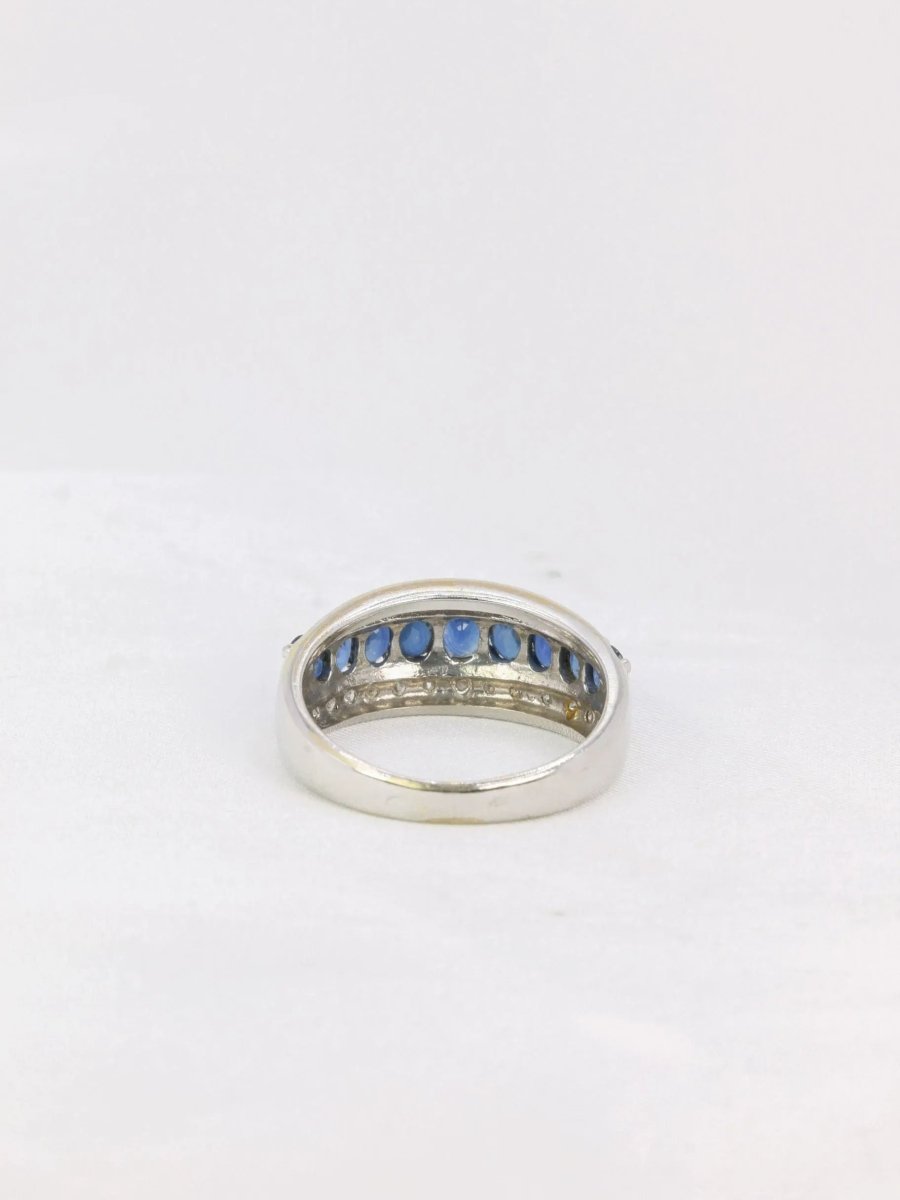 Bague jonc vintage or blanc diamants saphirs ovales - Castafiore