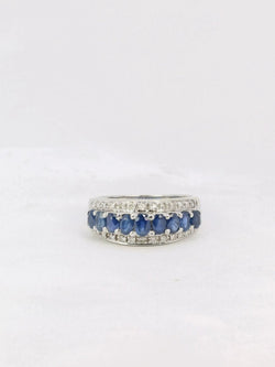Bague jonc vintage or blanc diamants saphirs ovales - Castafiore