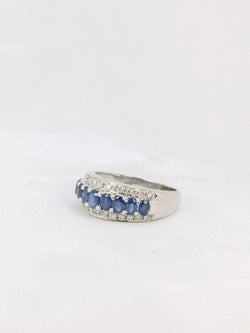 Bague jonc vintage or blanc diamants saphirs ovales - Castafiore