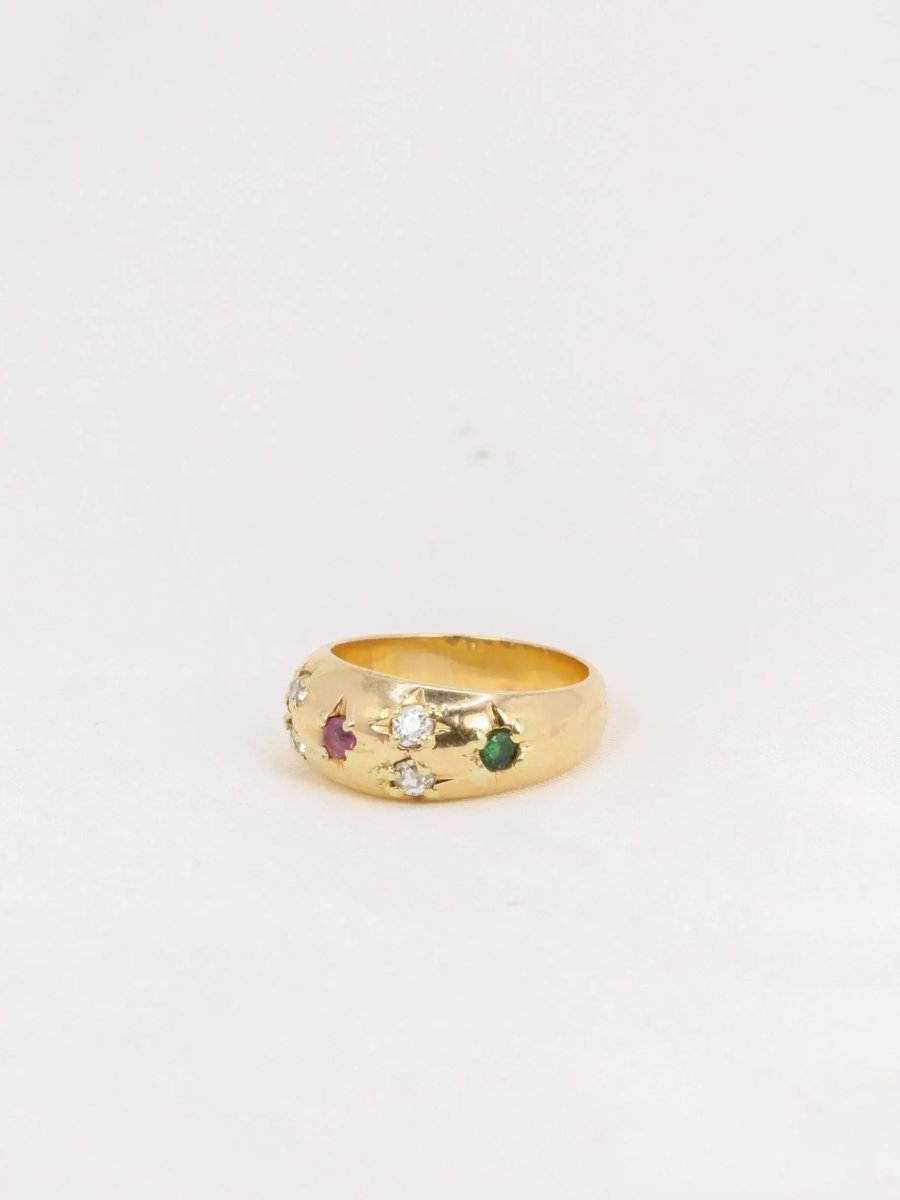Bague jonc vintage or émeraudes rubis diamants - Castafiore