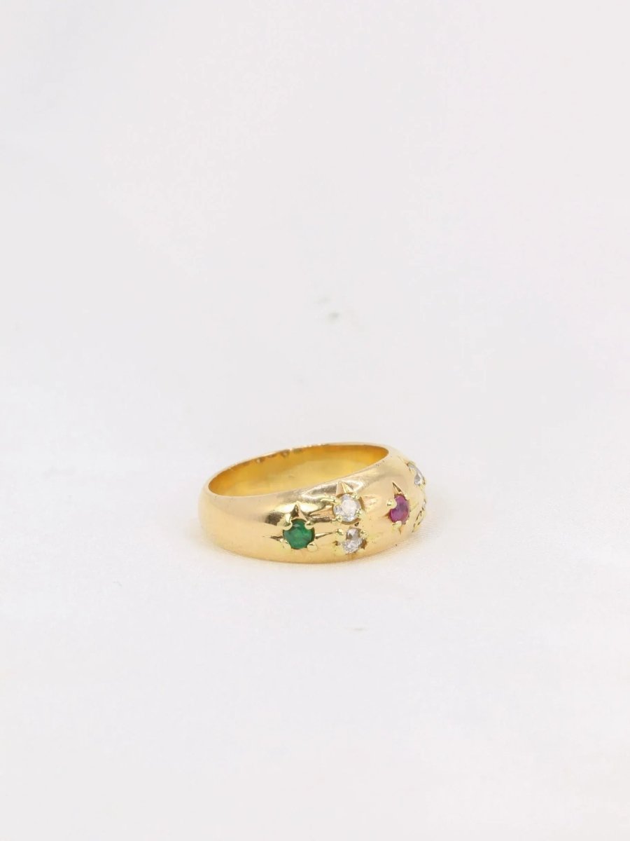 Bague jonc vintage or émeraudes rubis diamants - Castafiore