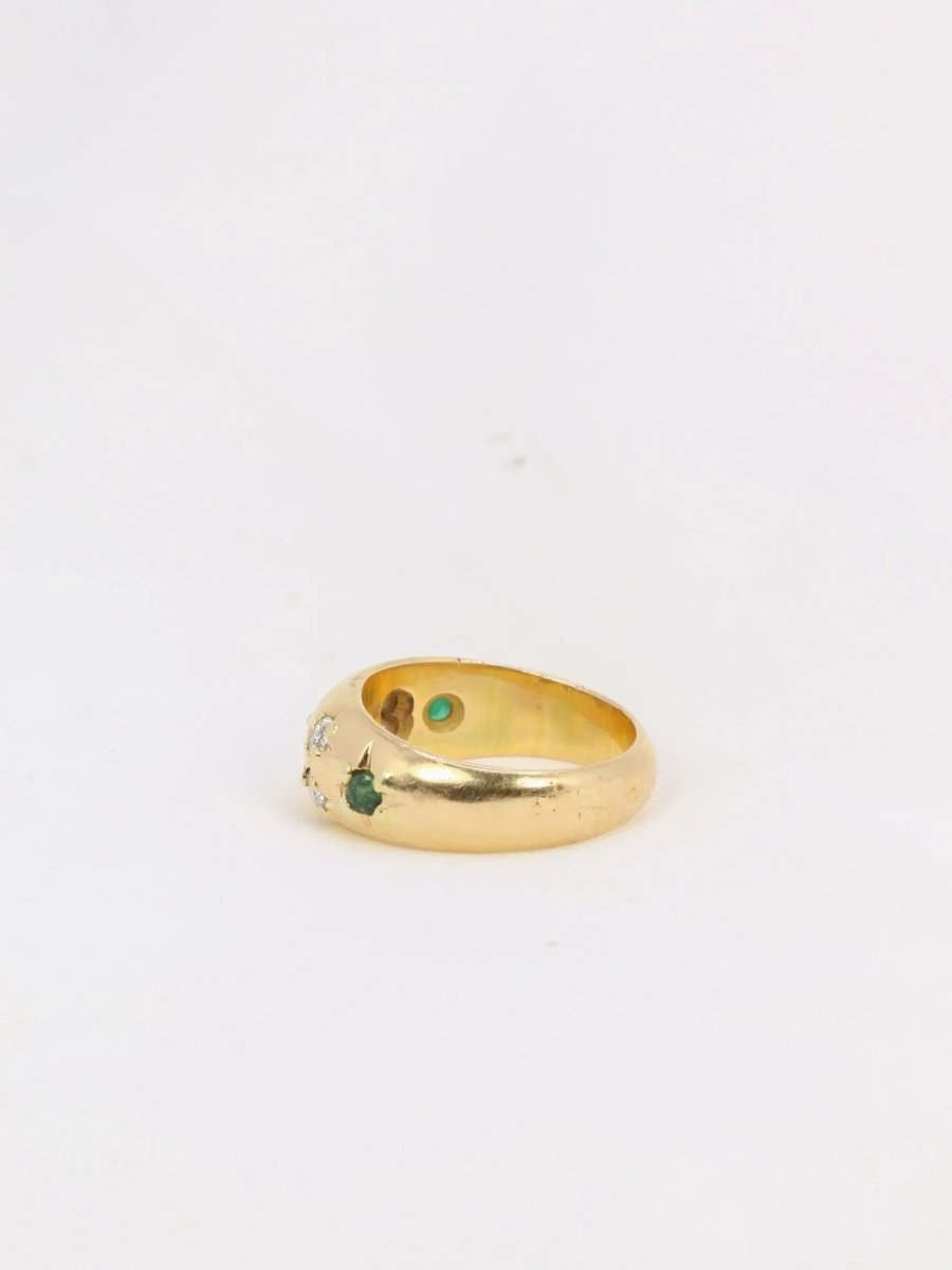 Bague jonc vintage or émeraudes rubis diamants - Castafiore