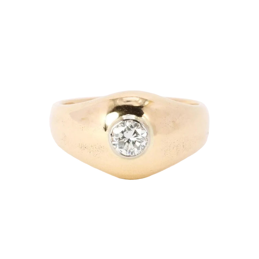 Bague jonc vintage or jaune diamant rond 0,5 carat - Castafiore