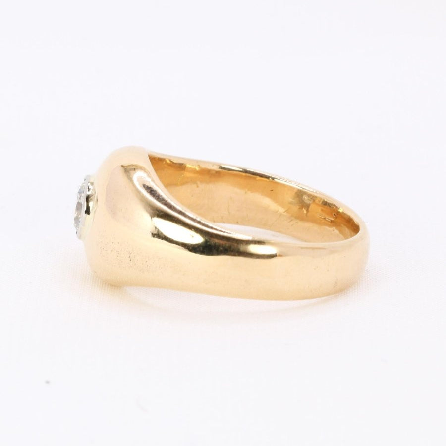 Bague jonc vintage or jaune diamant rond 0,5 carat - Castafiore