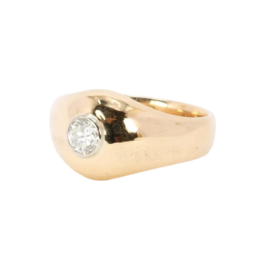 Bague jonc vintage or jaune diamant rond 0,5 carat - Castafiore