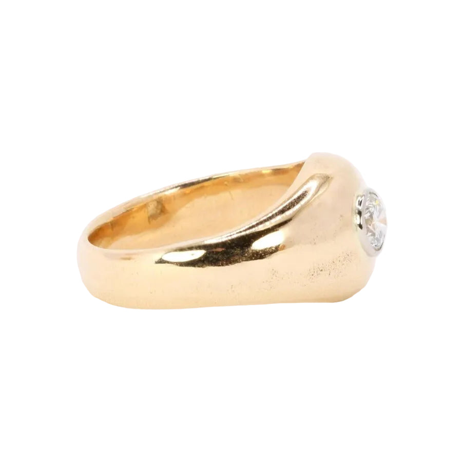 Bague jonc vintage or jaune diamant rond 0,5 carat - Castafiore