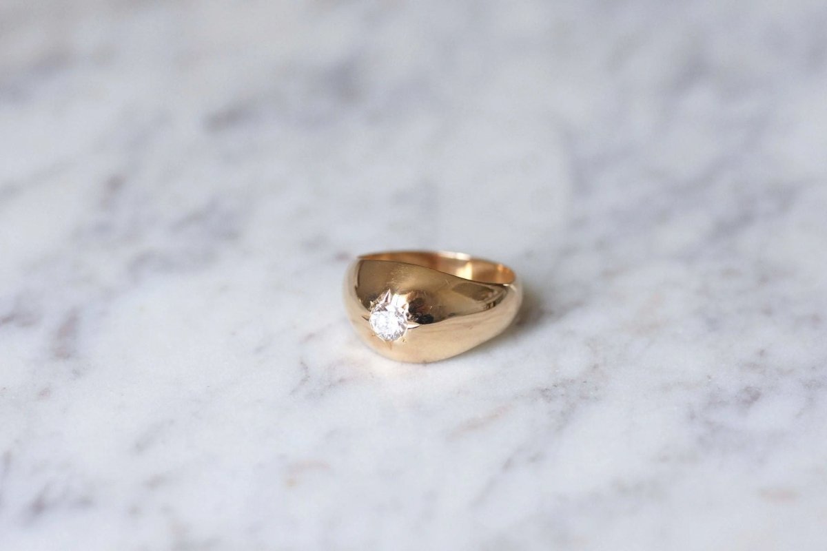 Bague jonc vintage or rose et diamant - Castafiore