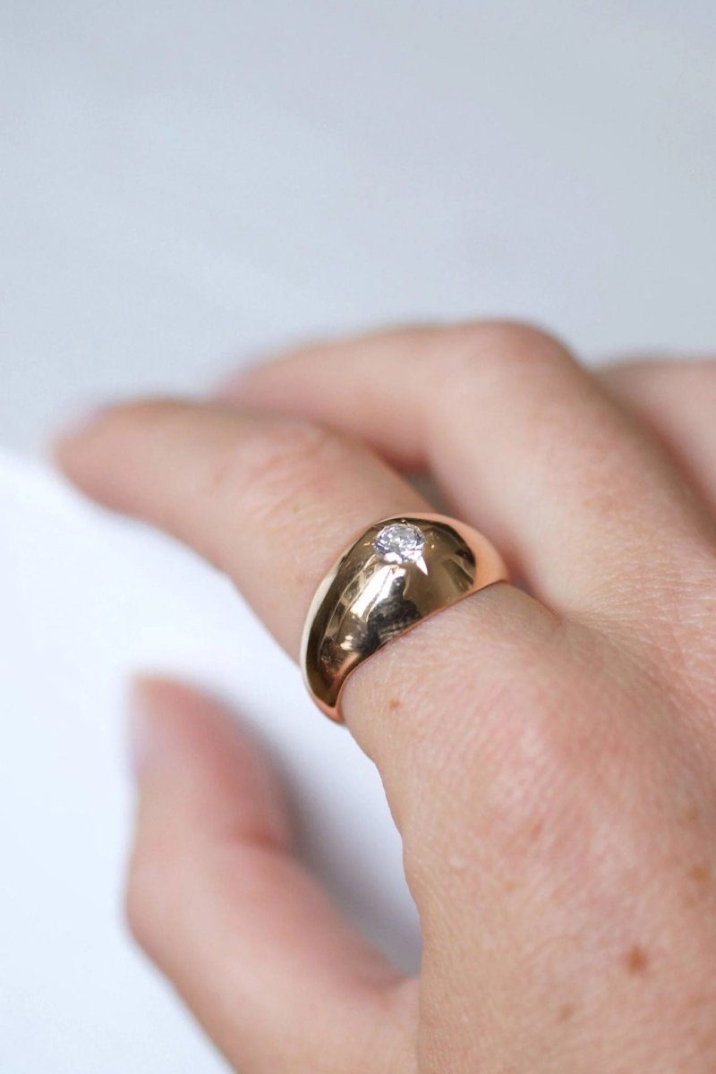 Bague jonc vintage or rose et diamant - Castafiore