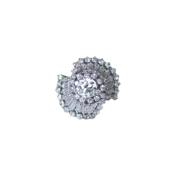 Bague Jupe Diamant Baguette 3.34 Cts Or Blanc - Castafiore