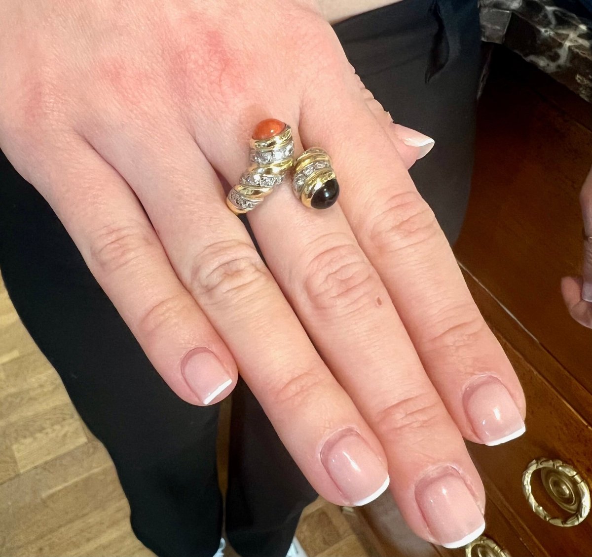 Bague Kutchinsky Toi & Moi Corail Onyx Diamants Or Jaune 18 Carats - Castafiore