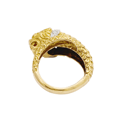 Bague LALAOUNIS "Animal Head" en or jaune, or blanc, rubis et diamants - Castafiore