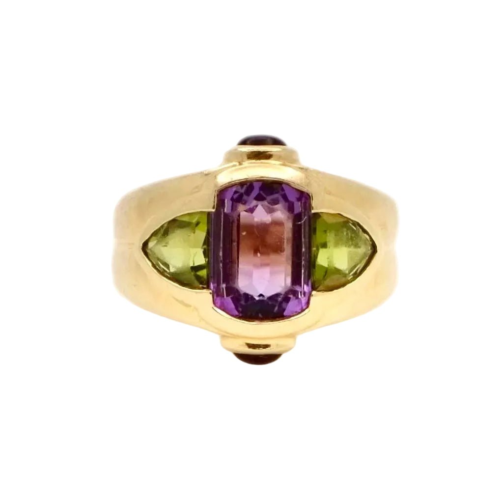 Bague Lilas en or jaune et améthyste et péridots - Castafiore