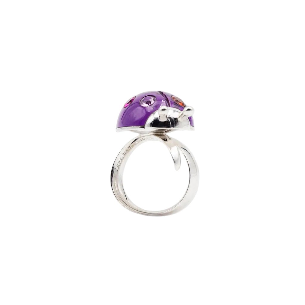 Bague LORENZ BÄUMER Coccinelle en or blanc, améthyste, citrine et saphirs