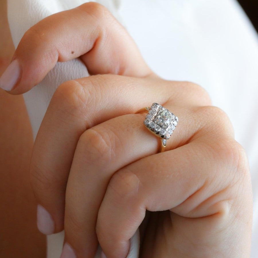 Bague losange en or jaune et platine avec diamant - Castafiore
