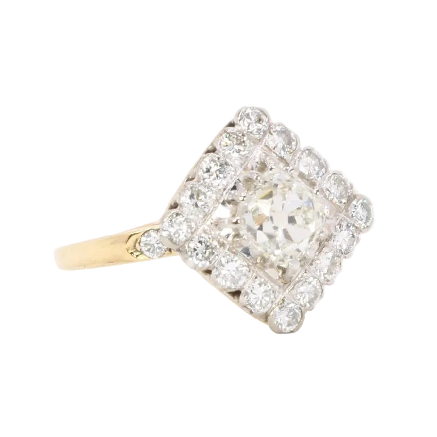 Bague losange en or jaune et platine avec diamant - Castafiore