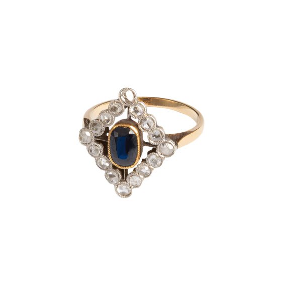 Bague Losange en or jaune, saphir et diamants - Castafiore