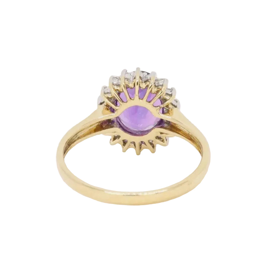 Bague marguerite améthyste ovale diamants - Castafiore
