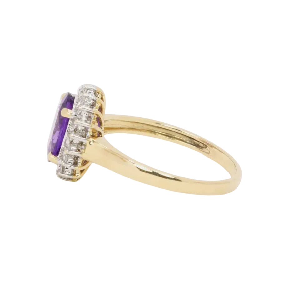 Bague marguerite améthyste ovale diamants - Castafiore