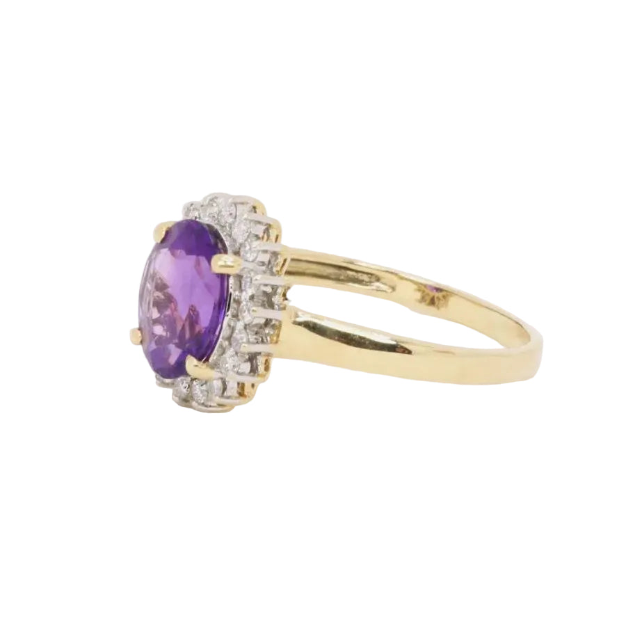 Bague marguerite améthyste ovale diamants - Castafiore