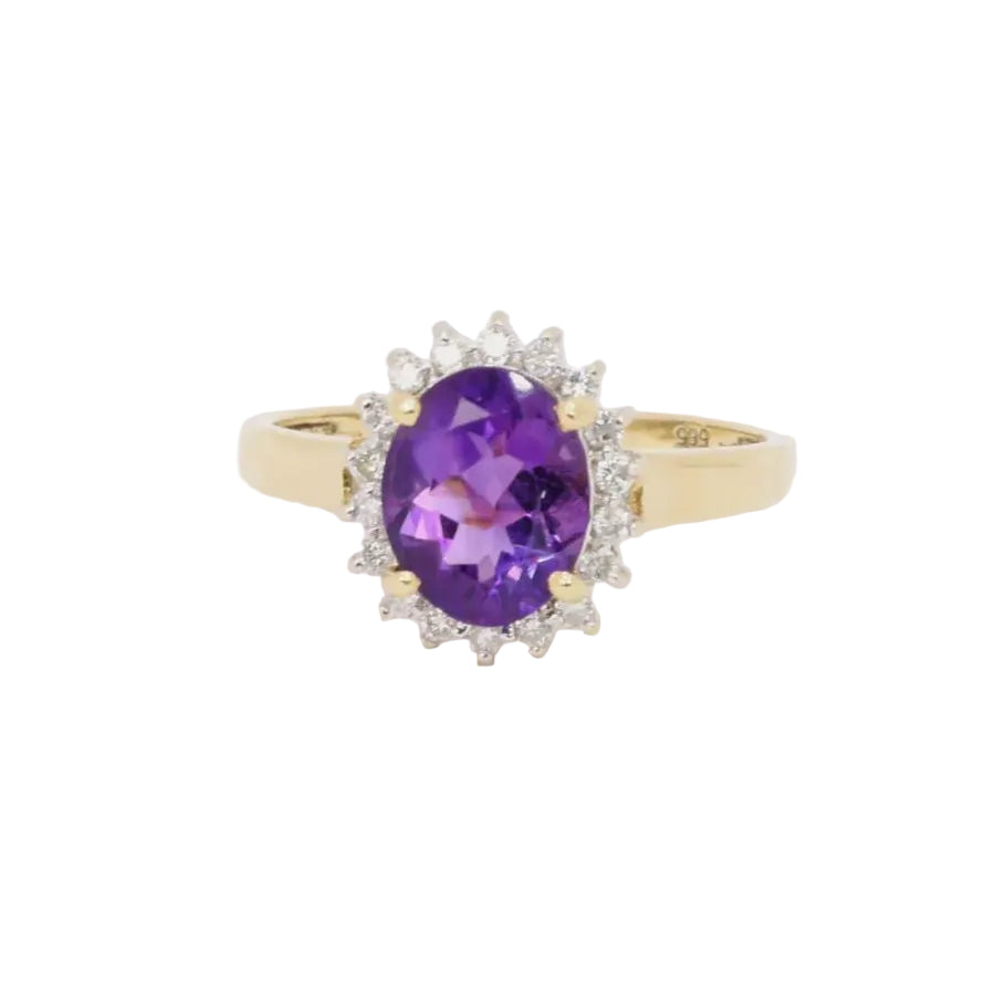 Bague marguerite améthyste ovale diamants - Castafiore